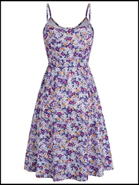 Cotton Blend A-Line Sun Dress with Pockets and Adjustable Waist - Picture 4 of 7
